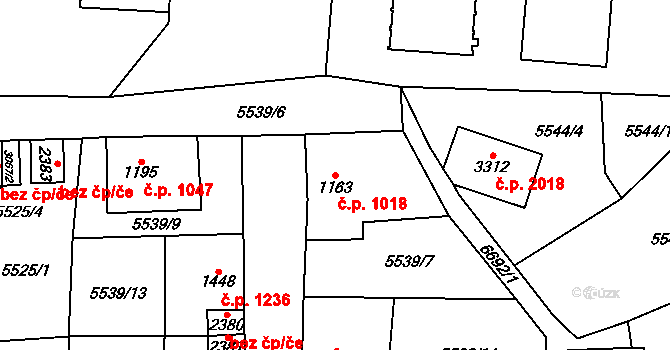 Kraslice 1018 na parcele st. 1163 v KÚ Kraslice, Katastrální mapa