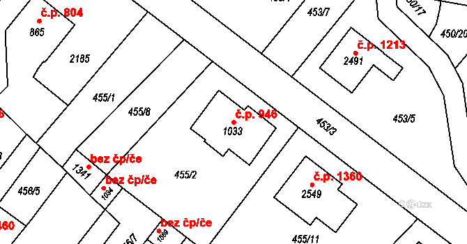 Třebechovice pod Orebem 946 na parcele st. 1033 v KÚ Třebechovice pod Orebem, Katastrální mapa
