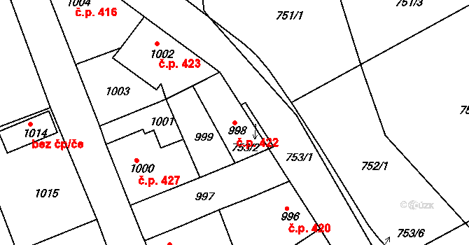 Hořovice 422 na parcele st. 998 v KÚ Hořovice, Katastrální mapa