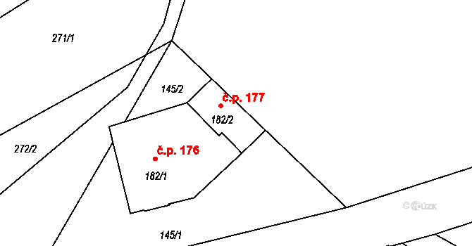 Prácheň 177, Kamenický Šenov na parcele st. 182/2 v KÚ Prácheň, Katastrální mapa