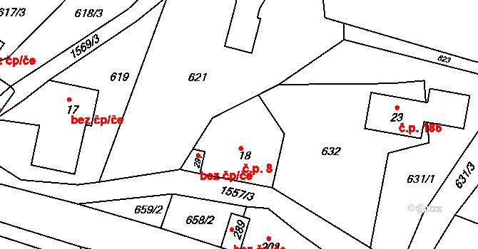 Bítouchov 8, Semily na parcele st. 18 v KÚ Bítouchov u Semil, Katastrální mapa