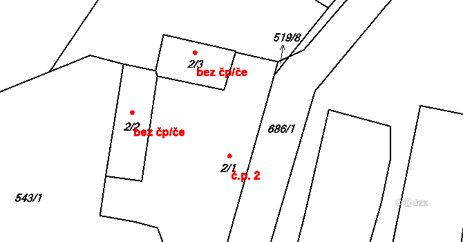 Tuchonice 2, Žimutice na parcele st. 2/1 v KÚ Tuchonice, Katastrální mapa