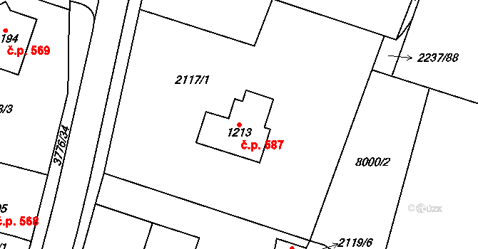Žichlínské Předměstí 587, Lanškroun na parcele st. 1213 v KÚ Lanškroun, Katastrální mapa