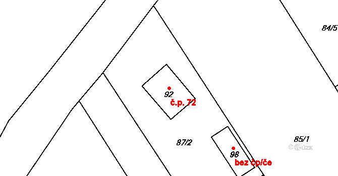 Kozlov 72, Střelské Hoštice na parcele st. 92 v KÚ Kozlov nad Otavou, Katastrální mapa