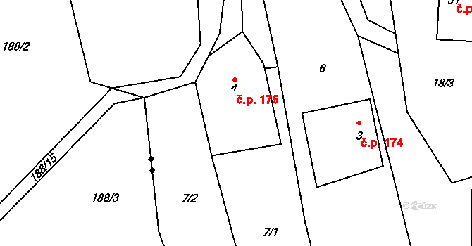 Sebranice 175 na parcele st. 4 v KÚ Kaliště u Sebranic, Katastrální mapa