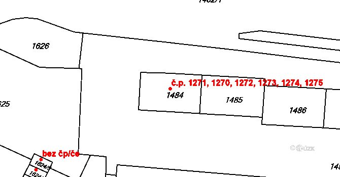 Černá Pole 1270,1271,1272,1273,, Brno na parcele st. 1485 v KÚ Černá Pole, Katastrální mapa