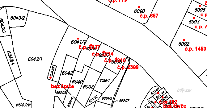 Židenice 2215, Brno na parcele st. 6037 v KÚ Židenice, Katastrální mapa
