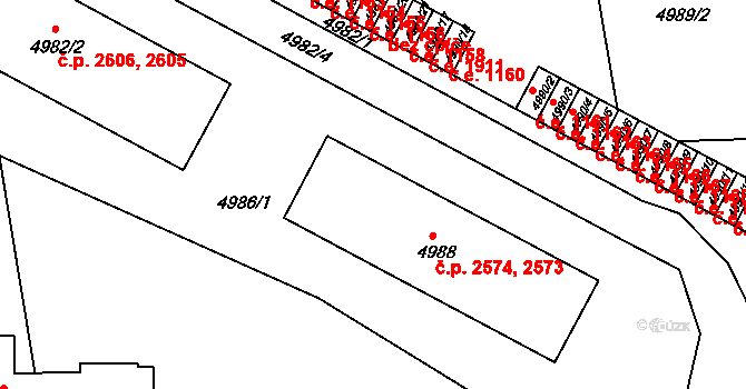 Tábor 2573,2574 na parcele st. 4988 v KÚ Tábor, Katastrální mapa