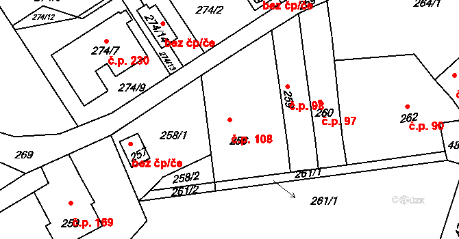 Šebrov 108, Šebrov-Kateřina na parcele st. 256 v KÚ Šebrov, Katastrální mapa