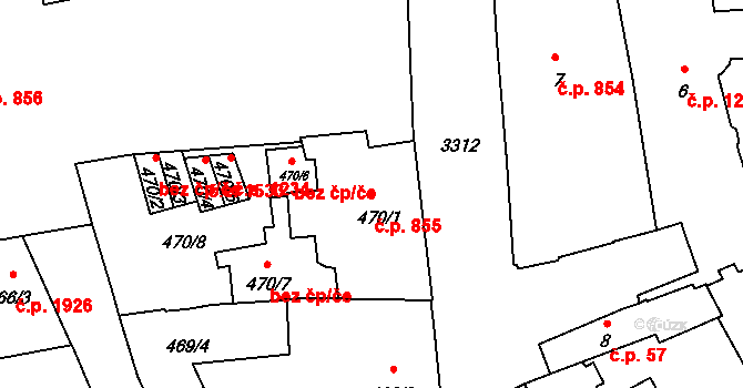 Pelhřimov 855 na parcele st. 470/1 v KÚ Pelhřimov, Katastrální mapa