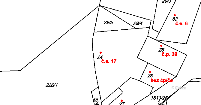 Okrouhlé Hradiště 17, Konstantinovy Lázně na parcele st. 24 v KÚ Okrouhlé Hradiště, Katastrální mapa
