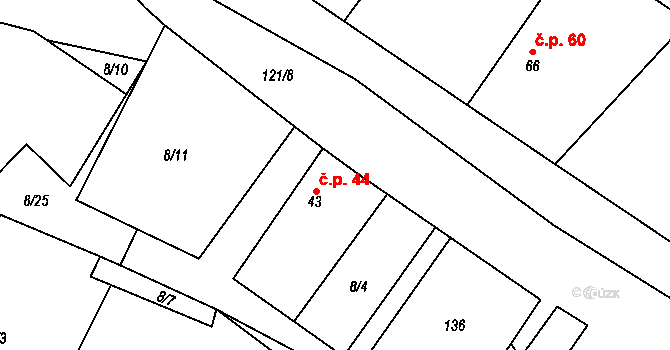 Kozojídky 44, Vinary na parcele st. 43 v KÚ Kozojídky u Vinar, Katastrální mapa