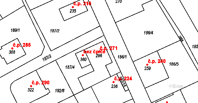 Praskolesy 271 na parcele st. 296 v KÚ Praskolesy, Katastrální mapa