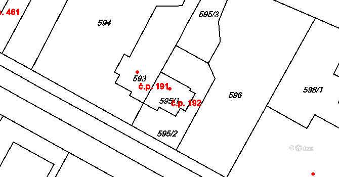 Kunratice 192, Praha na parcele st. 595/1 v KÚ Kunratice, Katastrální mapa