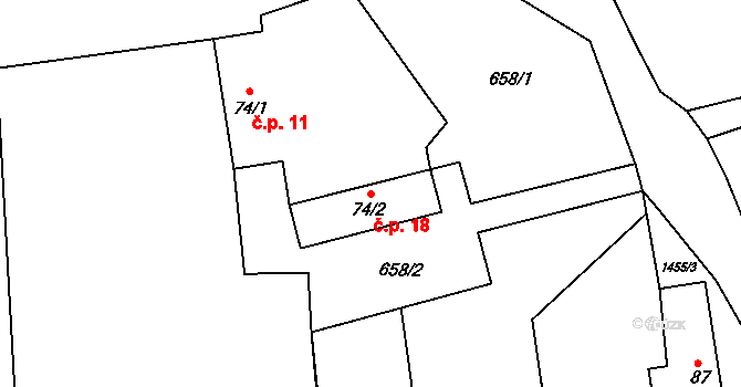 Klimětice 18, Prosenická Lhota na parcele st. 74/2 v KÚ Prosenická Lhota, Katastrální mapa