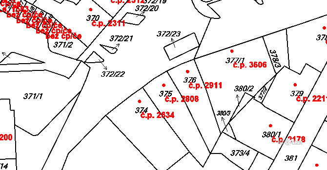 Chomutov 2808 na parcele st. 375 v KÚ Chomutov II, Katastrální mapa