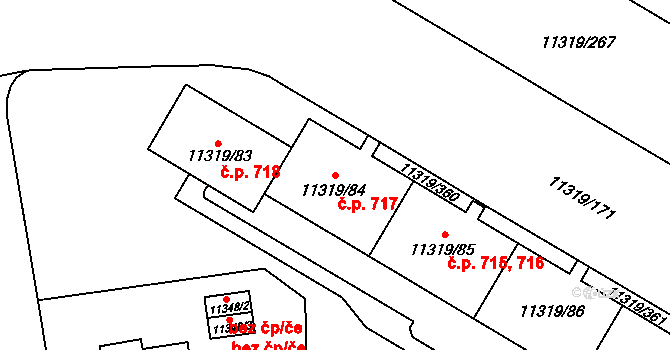 Severní Předměstí 717, Plzeň na parcele st. 11319/84 v KÚ Plzeň, Katastrální mapa