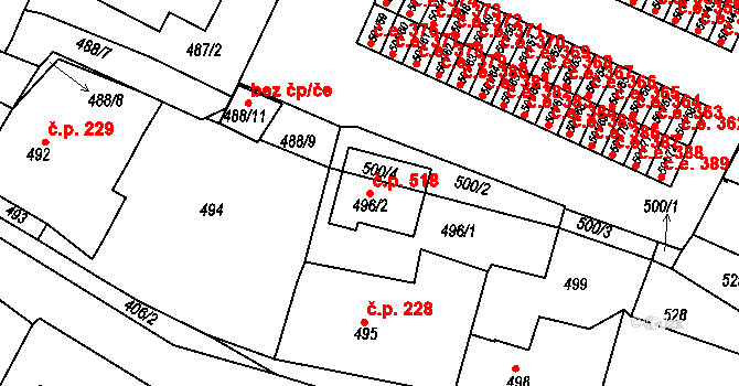 Bystřice nad Pernštejnem 518 na parcele st. 500/4 v KÚ Bystřice nad Pernštejnem, Katastrální mapa
