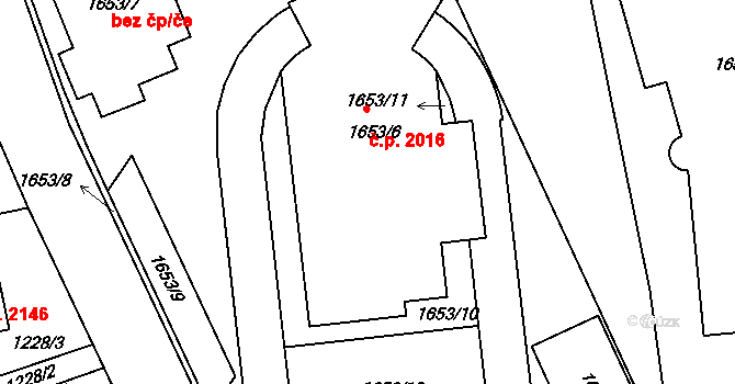 Modřany 2016, Praha na parcele st. 1653/6 v KÚ Modřany, Katastrální mapa