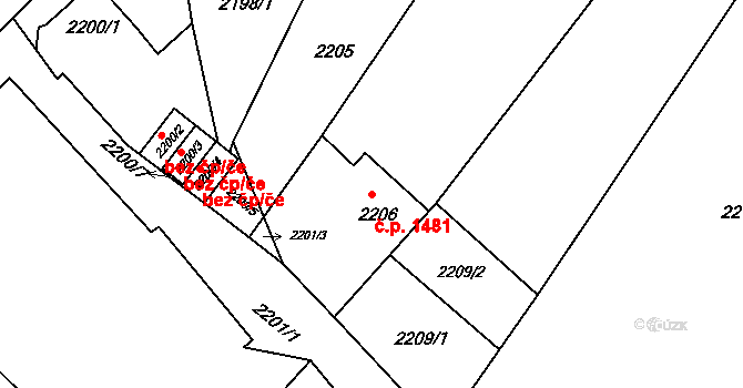 Bzenec 1481 na parcele st. 2206 v KÚ Bzenec, Katastrální mapa