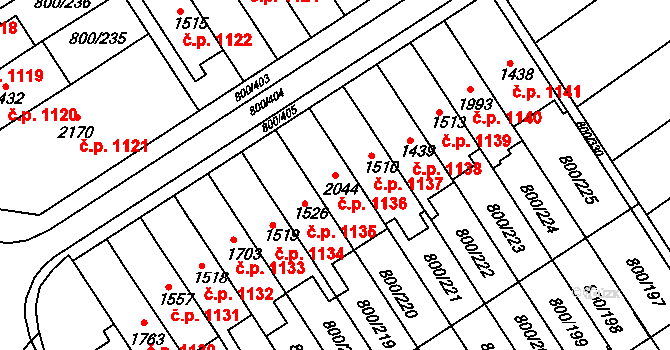 Mařatice 1136, Uherské Hradiště na parcele st. 2044 v KÚ Mařatice, Katastrální mapa