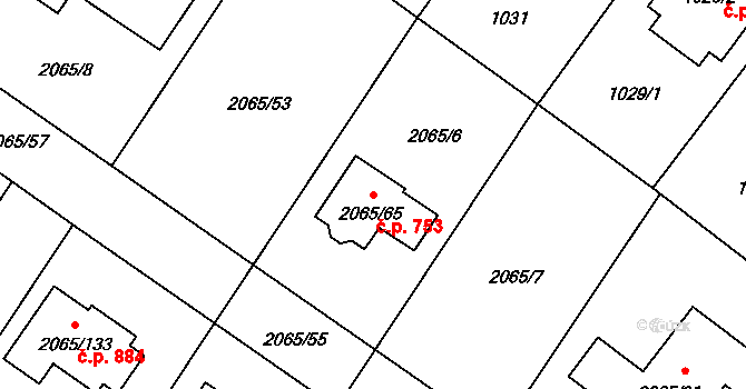 Vřesina 753 na parcele st. 2065/65 v KÚ Vřesina u Bílovce, Katastrální mapa