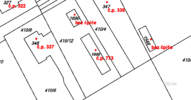 Heřmanice 773, Ostrava na parcele st. 1669 v KÚ Heřmanice, Katastrální mapa