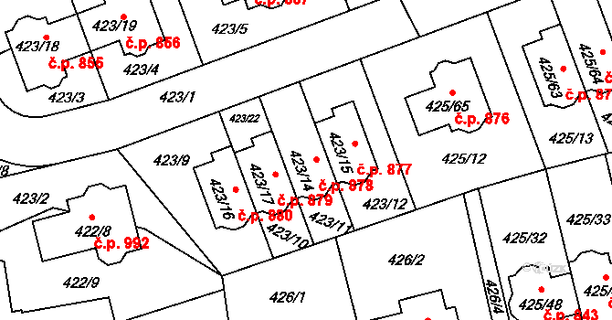 Libuš 878, Praha na parcele st. 423/14 v KÚ Libuš, Katastrální mapa