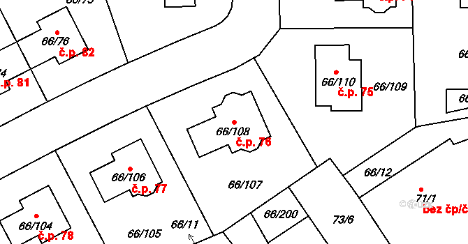 Lipany 76, Praha na parcele st. 66/108 v KÚ Lipany, Katastrální mapa