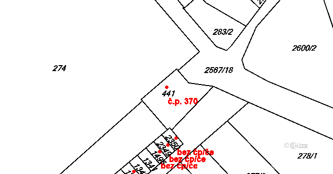 Pacov 370 na parcele st. 441 v KÚ Pacov, Katastrální mapa