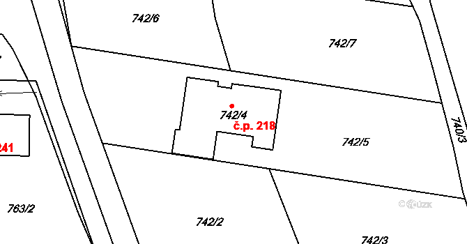 Jinačovice 218 na parcele st. 742/4 v KÚ Jinačovice, Katastrální mapa