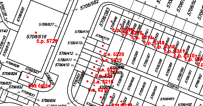 Jihlava 5219 na parcele st. 5706/572 v KÚ Jihlava, Katastrální mapa