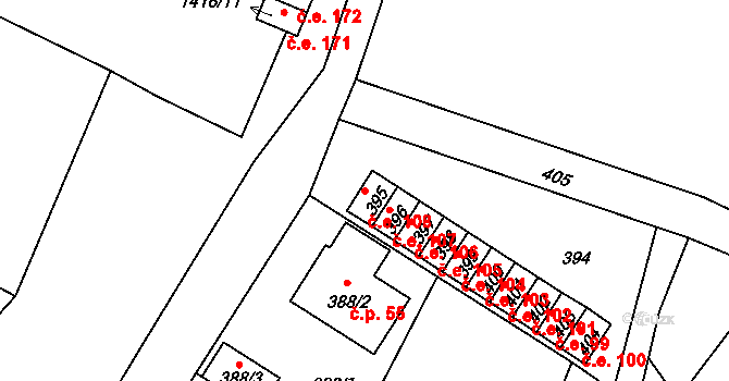 Rumburk 2-Horní Jindřichov 108, Rumburk na parcele st. 395 v KÚ Horní Jindřichov, Katastrální mapa