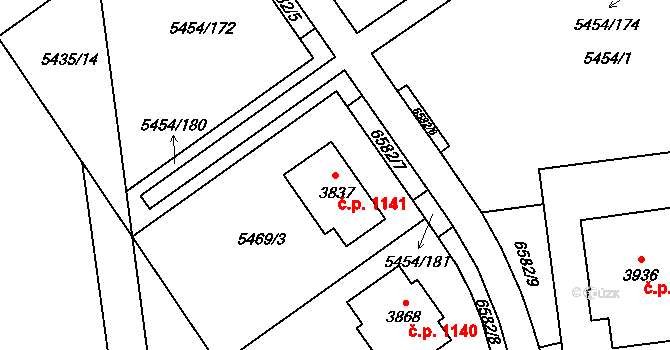 Horní Předměstí 1141, Polička na parcele st. 3837 v KÚ Polička, Katastrální mapa