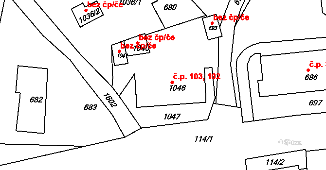 Břidličná 103 na parcele st. 1046 v KÚ Břidličná, Katastrální mapa