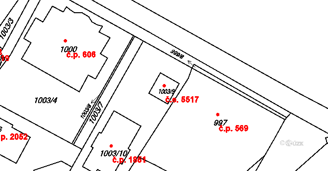 Kadaň 5517 na parcele st. 1003/9 v KÚ Kadaň, Katastrální mapa