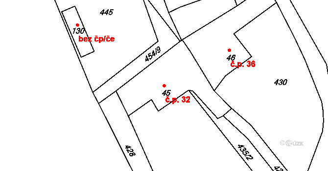 Kateřina 32, Skalná na parcele st. 45 v KÚ Vonšov, Katastrální mapa