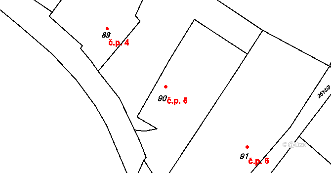 Růžkovy Lhotice 5, Čechtice na parcele st. 90 v KÚ Černičí, Katastrální mapa