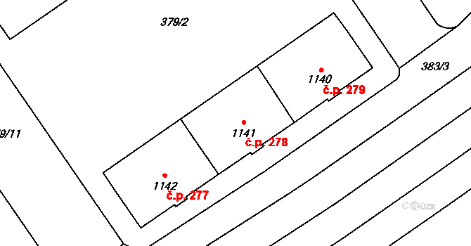 Přívoz 278, Ostrava na parcele st. 1141 v KÚ Přívoz, Katastrální mapa