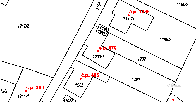 Stará Bělá 470, Ostrava na parcele st. 1200/1 v KÚ Stará Bělá, Katastrální mapa