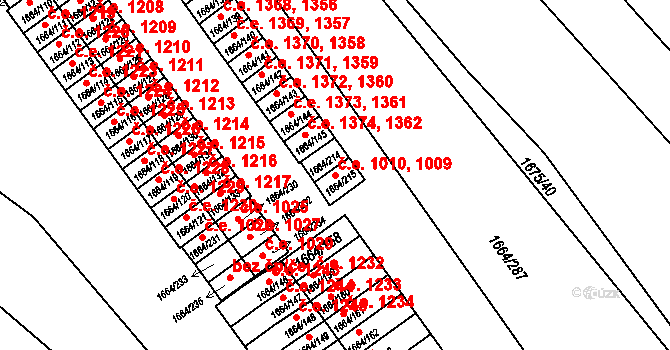 Teplické Předměstí 1009,1010, Bílina na parcele st. 1664/215 v KÚ Bílina, Katastrální mapa