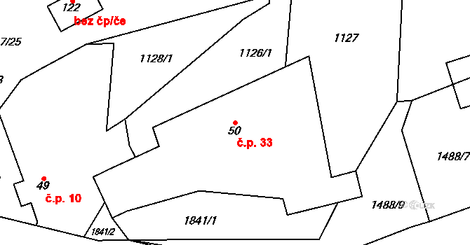 Ratiboř 33, Chyšky na parcele st. 50 v KÚ Ratiboř, Katastrální mapa