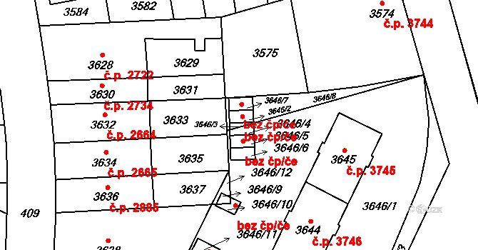 Brno 39478912 na parcele st. 3646/3 v KÚ Židenice, Katastrální mapa