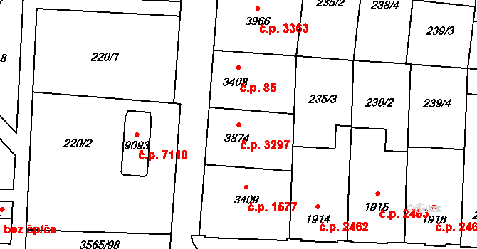 Zlín 3297 na parcele st. 3874 v KÚ Zlín, Katastrální mapa