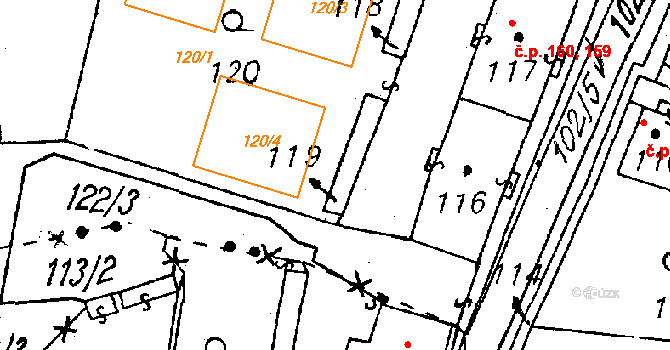 Heřmanova Huť 43244912 na parcele st. 119 v KÚ Vlkýš, Katastrální mapa