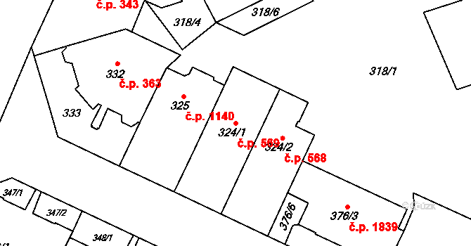 Předměstí 569, Opava na parcele st. 324/1 v KÚ Opava-Předměstí, Katastrální mapa