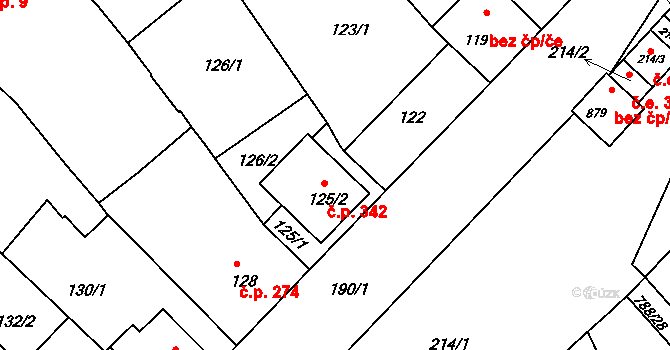 Přísnotice 46056912 na parcele st. 125 v KÚ Přísnotice, Katastrální mapa