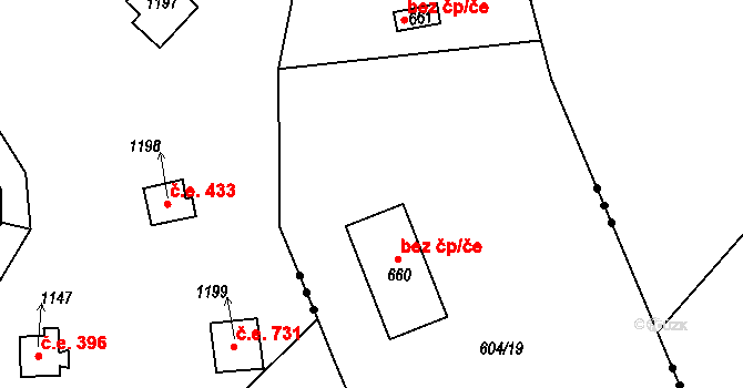 Vranov nad Dyjí 47497912 na parcele st. 660 v KÚ Vranov nad Dyjí, Katastrální mapa