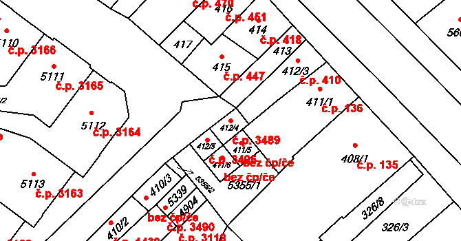 Břeclav 3489 na parcele st. 412/4 v KÚ Břeclav, Katastrální mapa