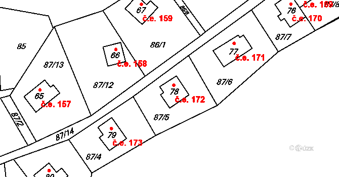 Klíny 172 na parcele st. 78 v KÚ Klíny II, Katastrální mapa